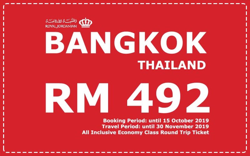 FLY TO BANGKOK, THAILAND @ RM 492 BY【ROYAL JORDANIAN】