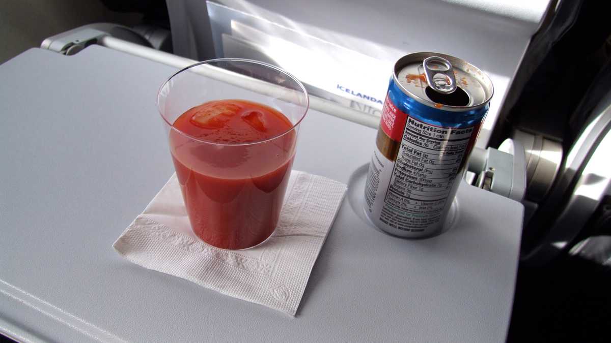 Tomato juice on plane