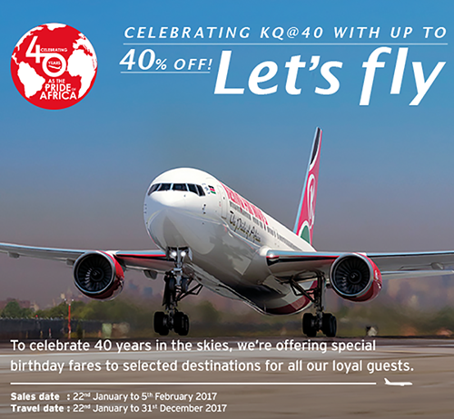 【KENYA AIRWAYS】CELEBRATING KQ@40 WITH 40% DISCOUNT